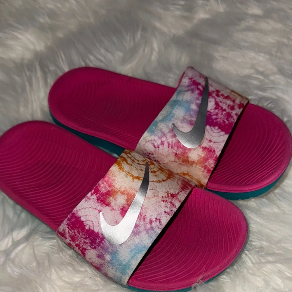 Nike Multicolor Tie-Dye Slides with Silver Logo